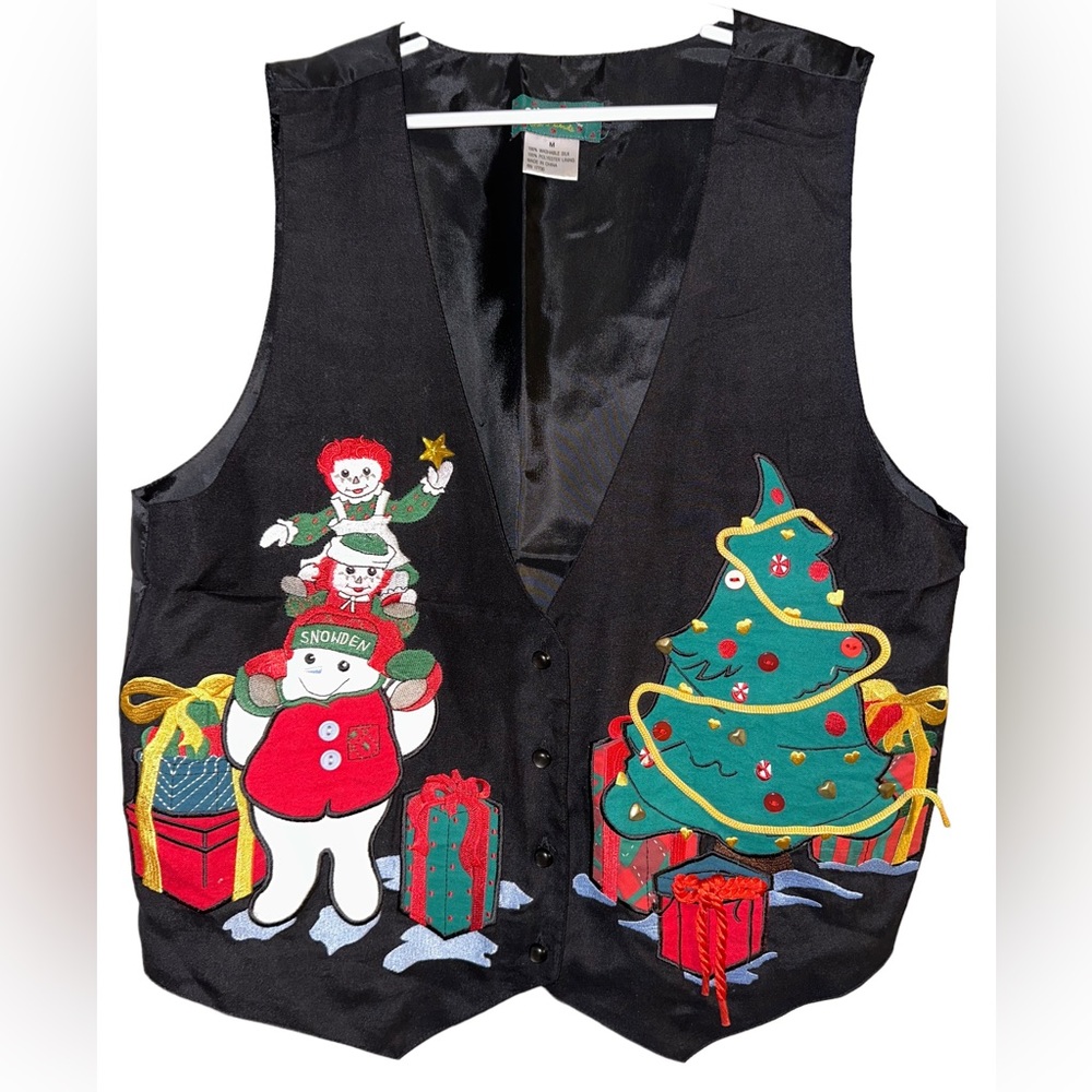 VTG SNOWDEN AND FRIENDS Medium Christmas Vest Raggedy Ann and Andy